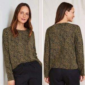 Garnet Hill Silk Cotton Blend Leopard Animal Print Sweater Brown Black